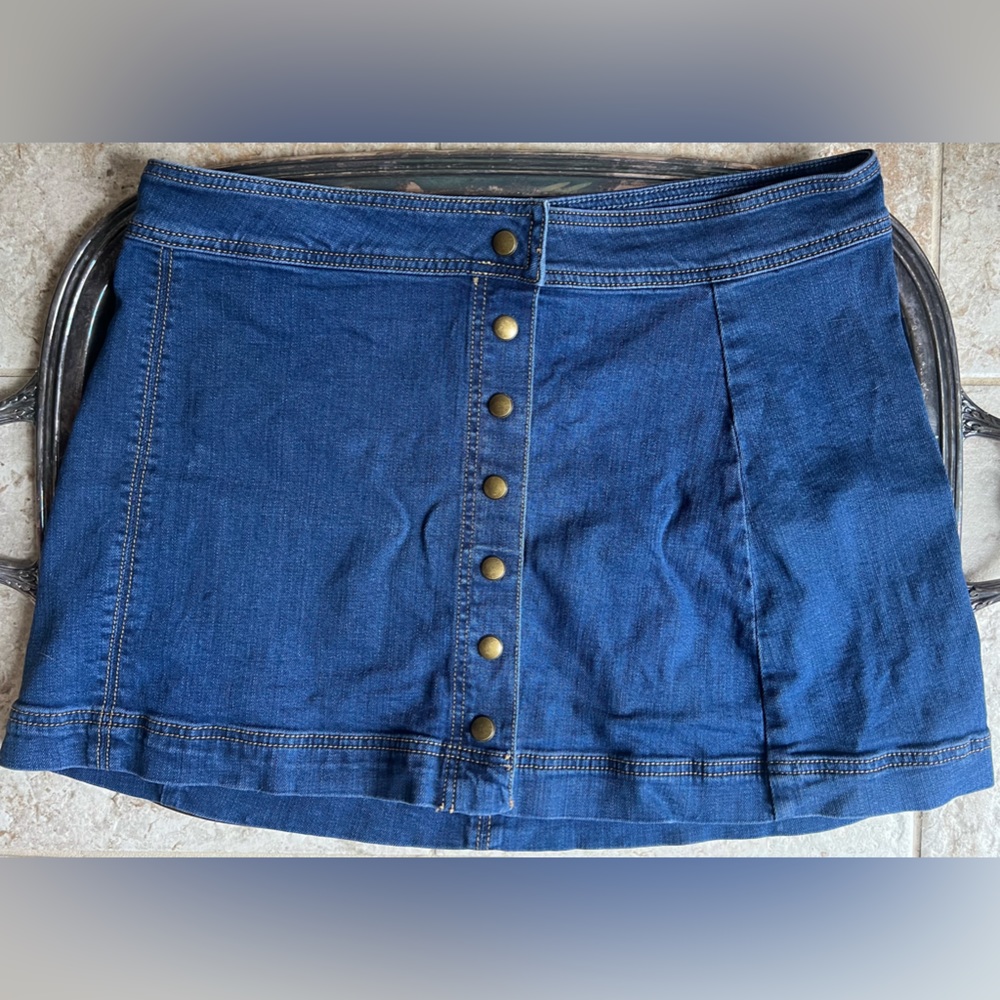 Free People Button Up Mini Jean Skirt